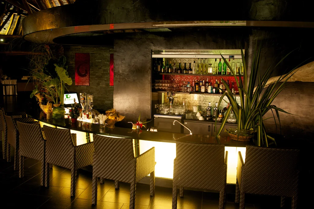Le bar et son espace intérieur.