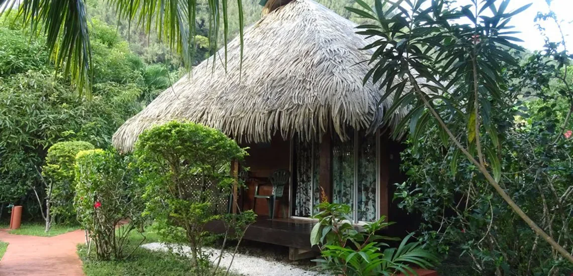 Bungalow du Motel Vanille entouré de végétation tropicale